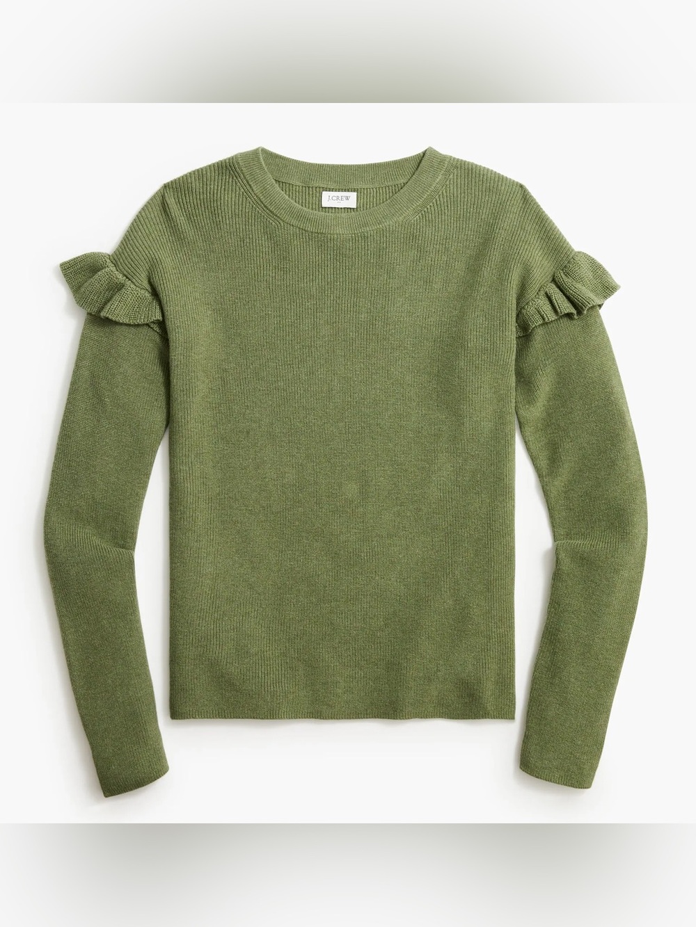 J. Crew ruffle sleeve green cotton sweater size xs